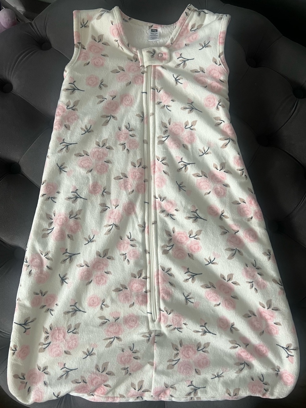 Hudson Baby Sleeveless Fleece Sleep Sack with Pink Floral Print - 6-12M